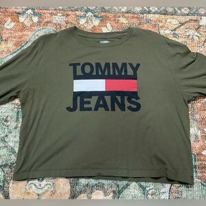 Tommy Hilfiger Olive Green long sleeve Cropped Tee